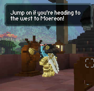 Screenshot containing the airship captain announcing the travel direction