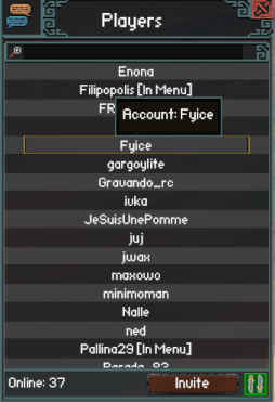 Screenshot of the player menu