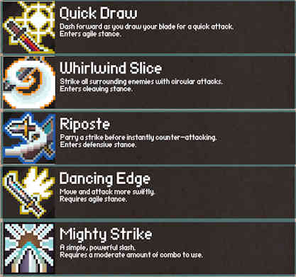 Screenshot of sword skills