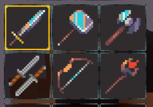 Screenshot showcasing starting weapon selection